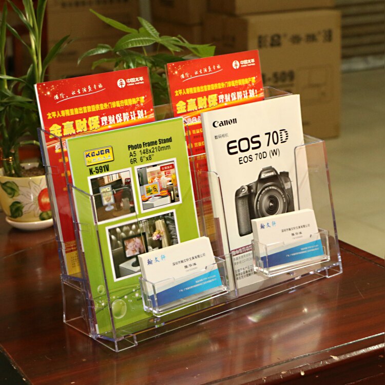 Business Card Case Four-Grid A5 Single-Page Rack Desktop Information Rack Color Page Display Rack Acrylic Transparent Publicity Rack