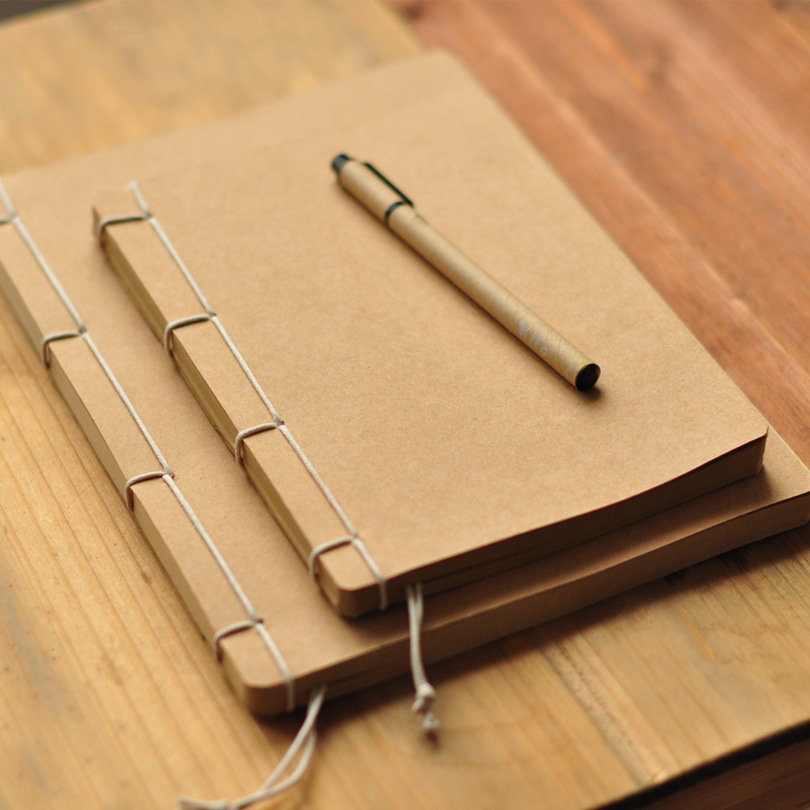 Otaku-vintage handmade thread bound kraft paper blank inner core antique notebook notepad sketchbook