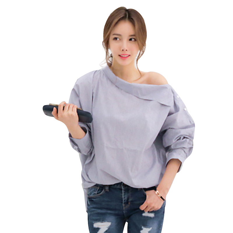 乐天网购TOMRABBIT衬衫女式个性竖纹长袖宽松露肩性感韩国直邮