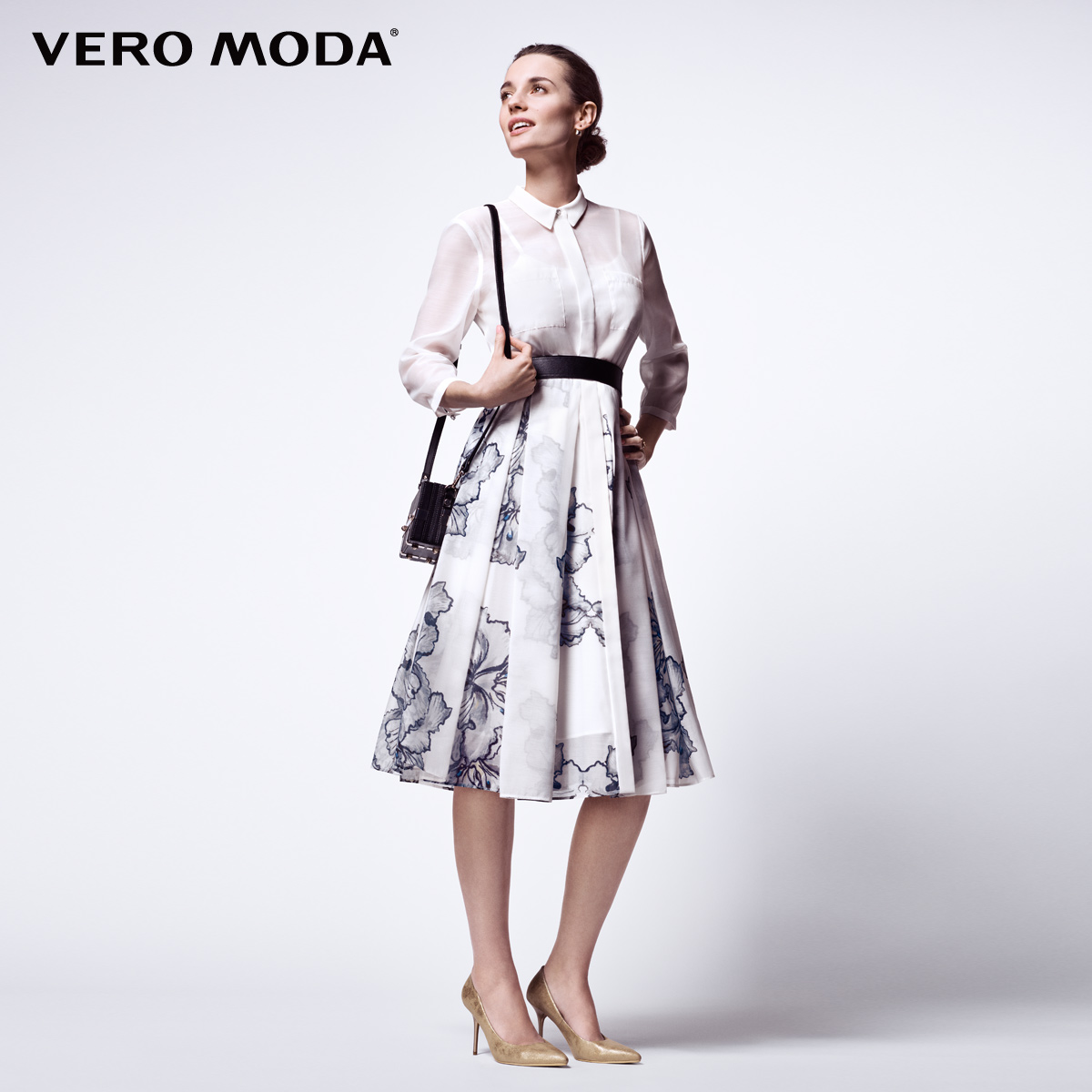 Vero Moda水墨印花衬衫领A摆连衣裙|31617C041