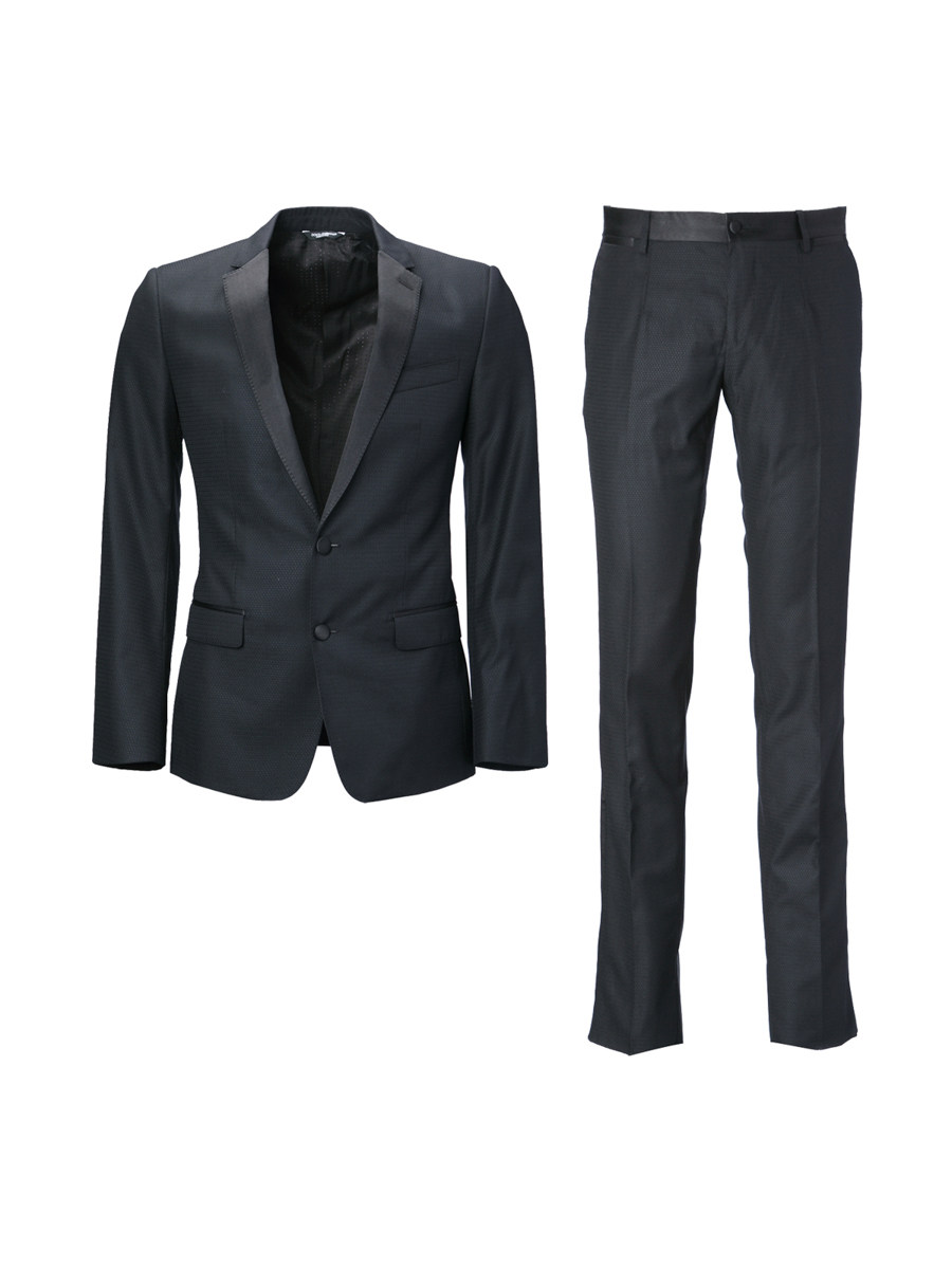 Dolce&Gabbana 黑色拼接枪驳领暗纹西服套装