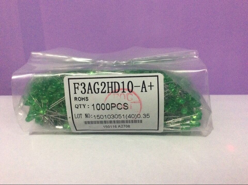 3mm short footed bright green hair green LEDLED light (F3AG2HD07-A) 1000PCS bag
