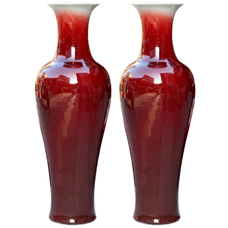 Jingdezhen ceramics up crack ruby red large vases, home study classical sitting room adornment is placed