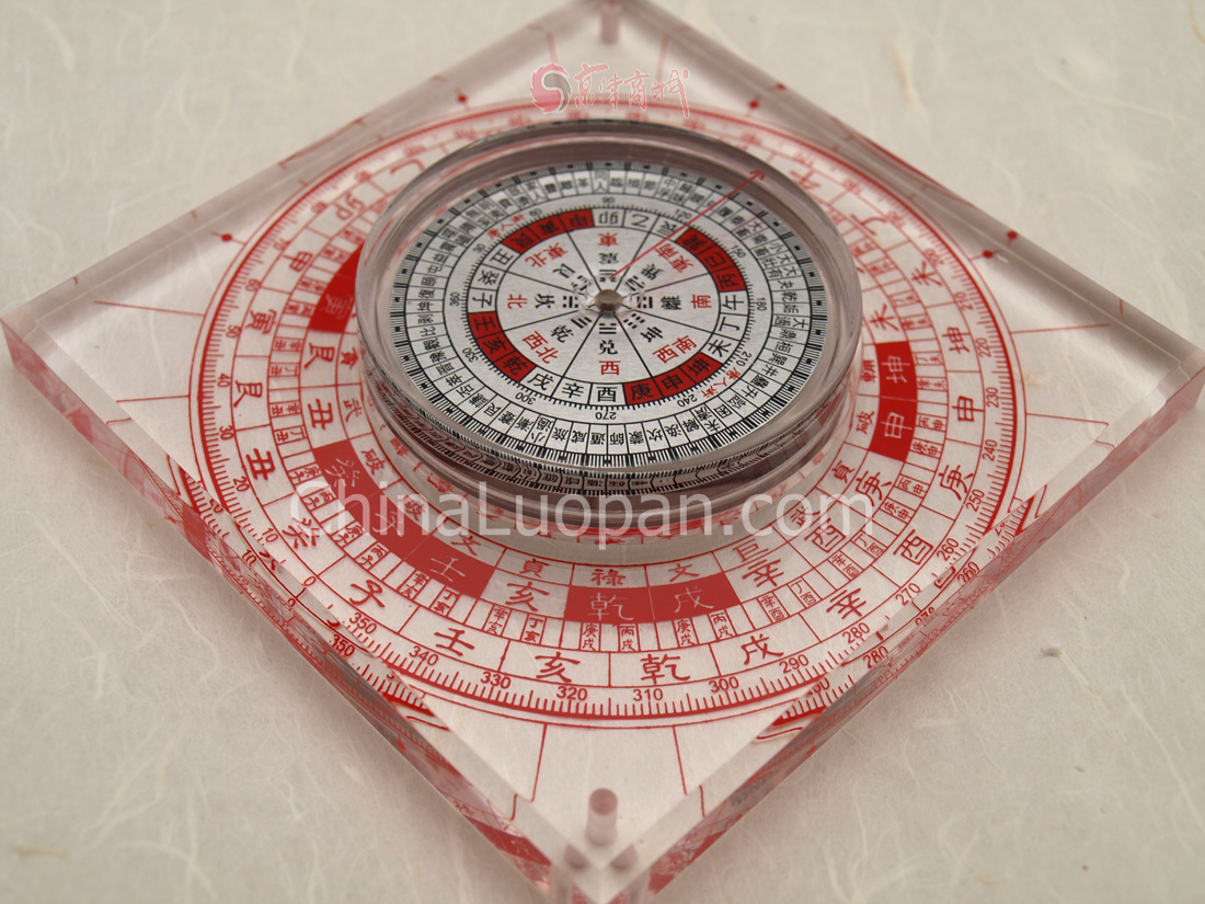 Juming fully automatic transparent feng shui compass compass instrument vertical pole ruler 11cm with Chinese knot