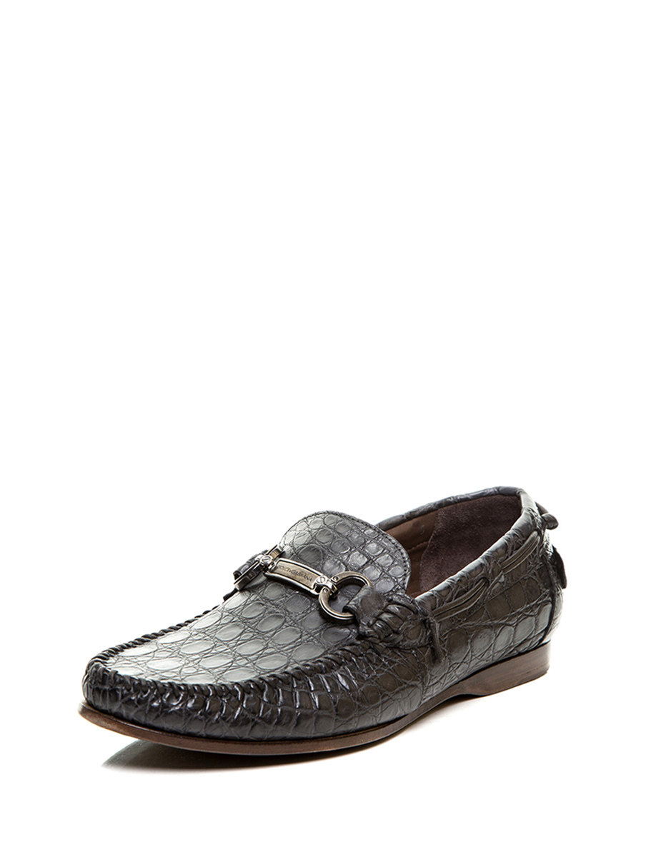 Dolce&Gabbana 黑色鳄鱼纹金属装饰乐福鞋
