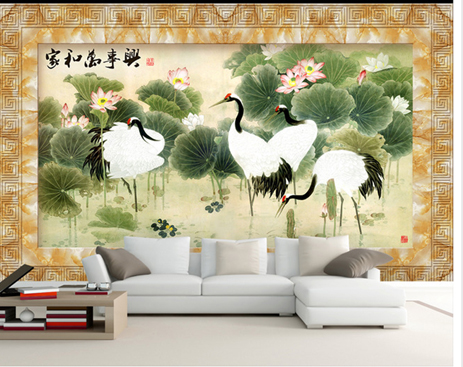 3D lotus picture background wall aisle porch living room sofa background modern minimalist tile TV background wall mural