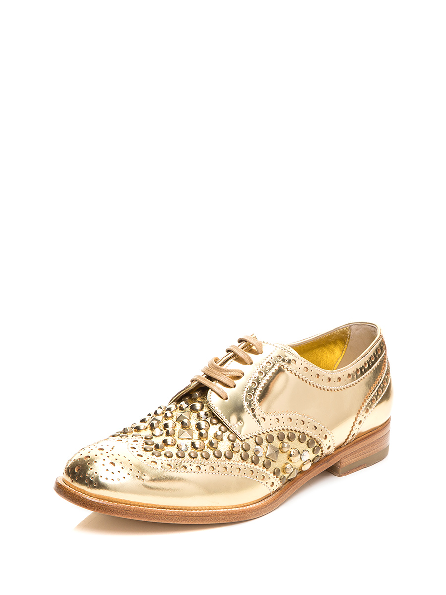 Dolce&Gabbana 金色铆钉饰布洛克鞋