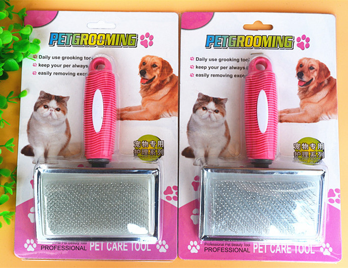 Pet Needle Comb Stainless Steel Rubber Handle Needle Comb with Point Anti-scratch Dog Comb without Point Hardcover Needle Comb Medium