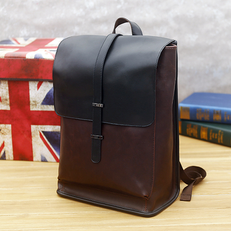 2021 new men's backpack men's retro PU leather Korean edition outdoor travel backpack men's backpack large capacity tide