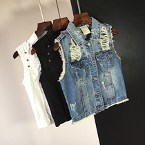 2021 spring new denim vest female Korean version of slim hole short sleeveless coat fashion versatile waistcoat