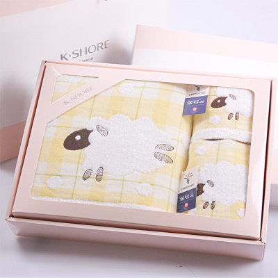  Gold number pure cotton small goat untwisted plaid gauze square towel face towel bath towels with three sets of accessories box