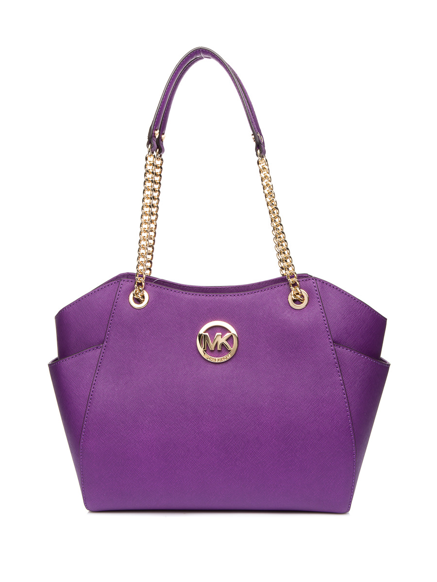 Michael Kors JET SET TRAVEL系列紫色十字纹金属链单肩包