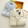 Đồ ngủ cotton nam mùa xuân và mùa thu cotton đôi gạc nhà quần áo thanh niên trung và dài tay quần phù hợp với kích thước lớn đồ lót basic