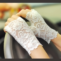 Spring and summer womens driving short half-finger sunscreen gloves fingerless lace gloves Half-thin UV gloves