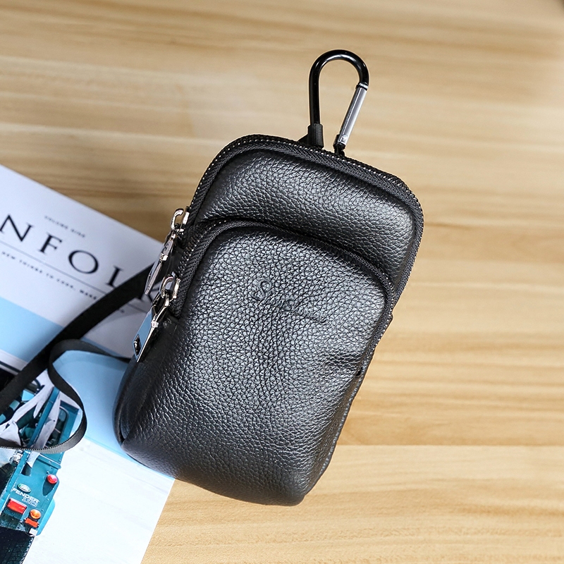 Men Wear Leather Belts Mobile Phone Pocket Running Casual Bull Leather Arm Bag Mini Genuine Leather Men's Bag Phone Bag Cell Phone Bag