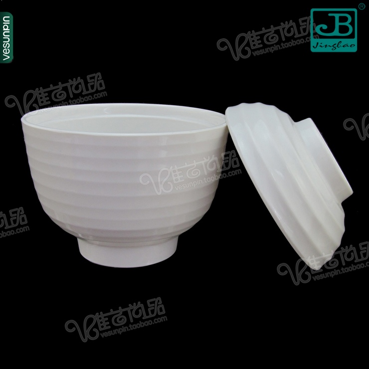 Meiri Jiabao Hotel Melamine Tableware with Lid Small Soup Bowl Rice Bowl White Plastic Bowl Soup Bowl Dessert Bowl D031
