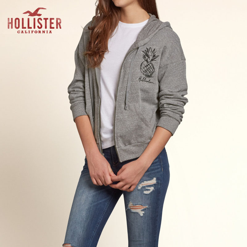 Hollister 标识全拉链帽衫卫衣 女 89826