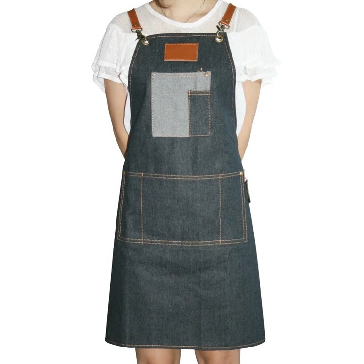 Ken Wei Wise professional beauty hair technician clothes denim cloth bronzed with technician apron workwear-Taobao