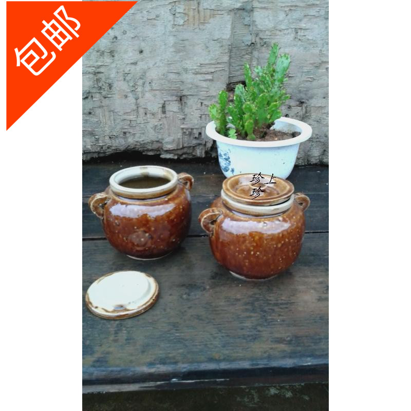 Zhen Shang Zhen] Yunnan Dali handmade clay pot amphora with lid color glaze small earth pot small salt pot halogen rot pot