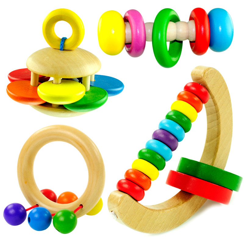 Baby hand grasping solid wood rattle educational children's bell toy suitable for more than 3 months baby tooth-fixing device rattle 0-1 years old