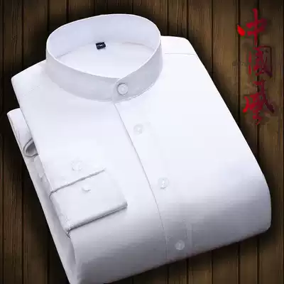 Autumn and winter thick men's stand collar plus velvet shirt men's long sleeve hot clothes youth tunic round neck thick inch shirt