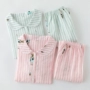 Đồ ngủ cotton gạc Nhật Bản phụ nữ mùa xuân và mùa hè cotton lỏng thoải mái sọc dài tay phục vụ nhà bộ đồ ngủ