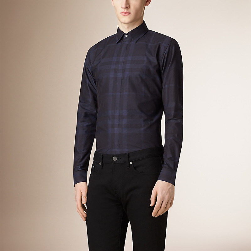 BURBERRY/博柏利修身剪裁格纹棉质衬衫 39847331