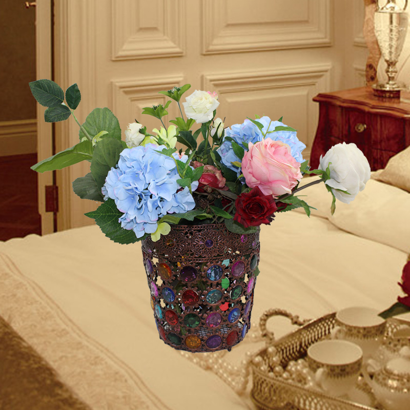Cartoon Eurostyle Retro rainbow wastepaper Delicate Girls Iron Art Carved Trash Cans Monaco Desktop Containing Barrels