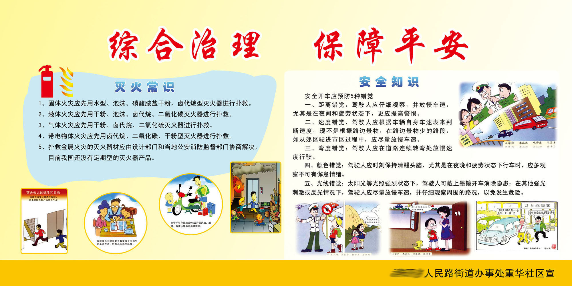 609办公装饰海报展板素材843综合治理版面灭火常识安全知识