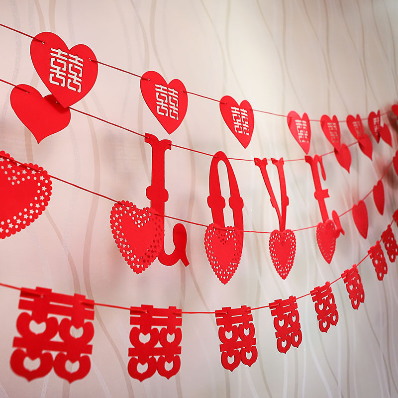 Unwoven cloth Thickened Love Happy Character Pendant wedding wedding New house Decorative Wedding house Placement Laheira Flower