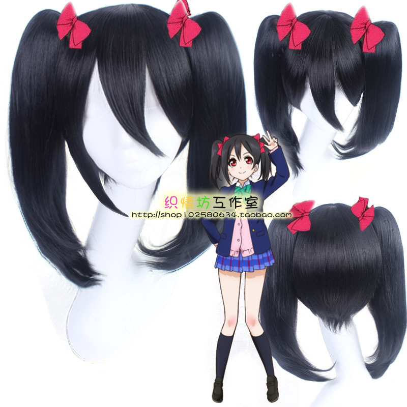 Japanese anime costume Love Live-Yazawa Nicole sideburns asymmetric black double ponytail cos wig