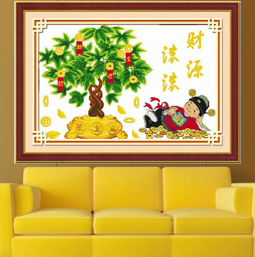 Small cross stitch financial resources roll to recruit money into treasure 2020 new thread embroidery living room small fortune money tree simple