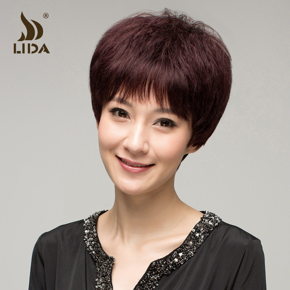 新款真发假发 短发 女 中老年妈妈假发 整顶假发套 逼真时尚发型