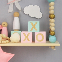 INS Explosion Nordic style pure solid wood alphabet square pendulum XO eyelashes children's room fashion soft furnishings