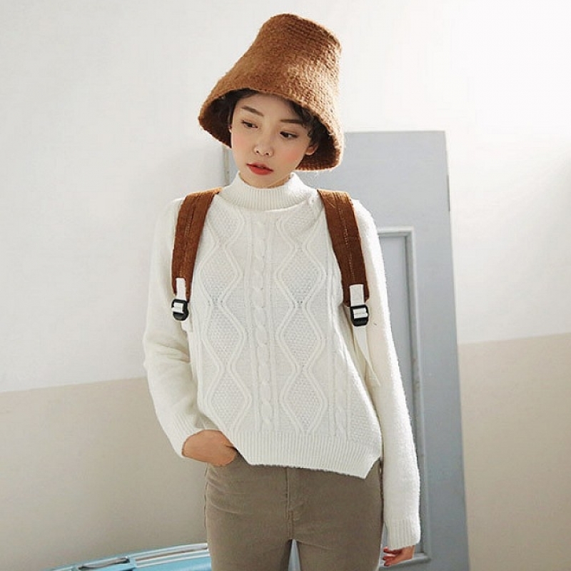 韩国stylenanda官方正品 唯美纯色菱形图案针织衫-象牙色