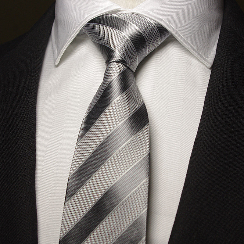 Ptah Aum brief Genuine Silk Tie Male grey striped tie men's posh business wedding tie