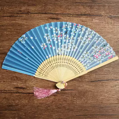 Ancient style fan folding fan female small Japanese tassel Chinese style retro classic cherry blossom decoration girl
