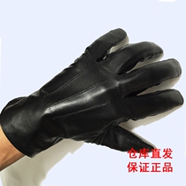 Leather gloves outdoor leather gloves finger gloves black plus velvet gloves business dress Mens cadre leather gloves