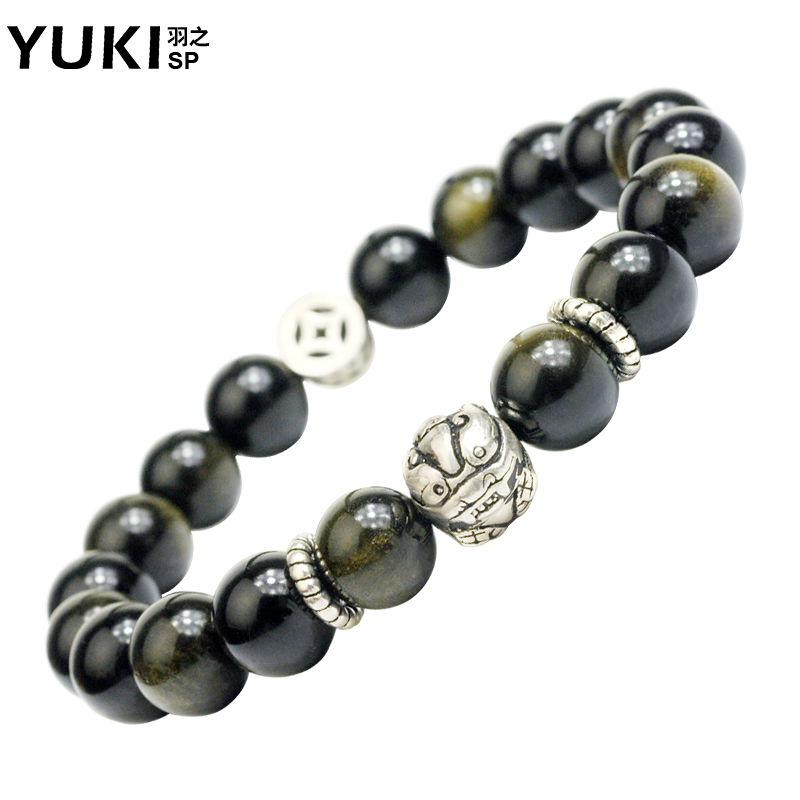 YUKI天然水晶金曜石男饰貔貅手链佛珠泰银手串本命年925银饰品女