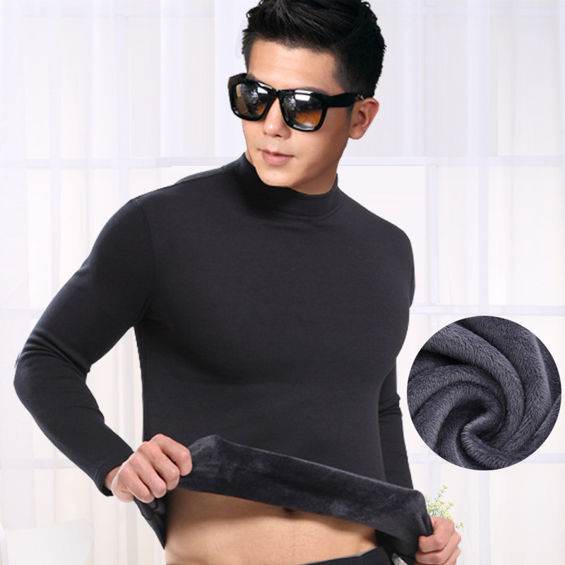 Green middle aged pure cotton male in high collar plus suede thickened thermal underwear single piece blouse for old man cotton wool bottom autumn clothes