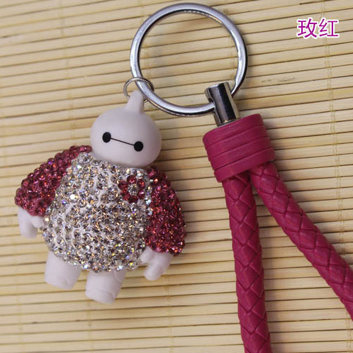 大白钥匙扣挂件 镶钻水钻时尚女士汽车卡通公仔钥匙绳包包编织