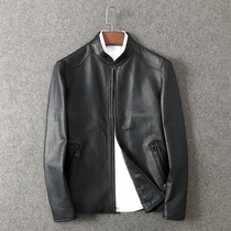 Autumn imported calfskin leather clothing mens leather leather clothing mens middle-aged business casual stand-up collar leather jacket jacket