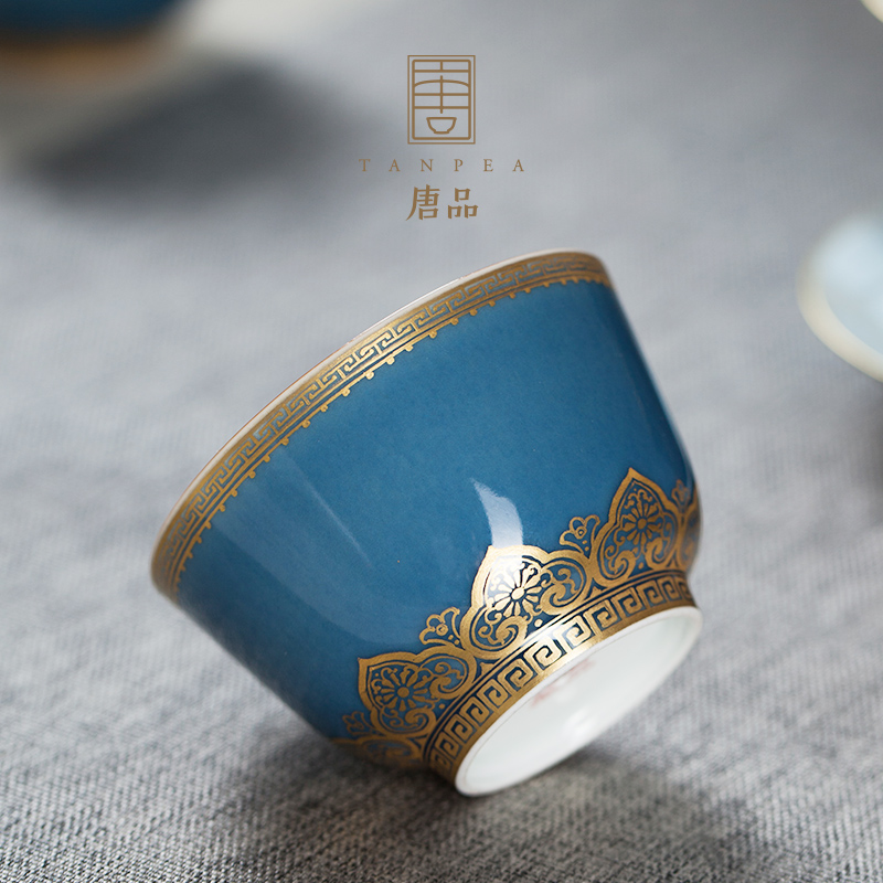 Ji blue cup color glaze sample tea cup Ji green paint filled grain master individual cup of jingdezhen ceramic kung fu tea set