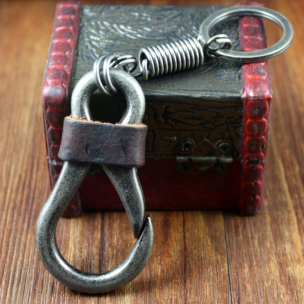 Upscale men's denim leather waist hanging hanging buckle retro classic large hook climbing buckle key button