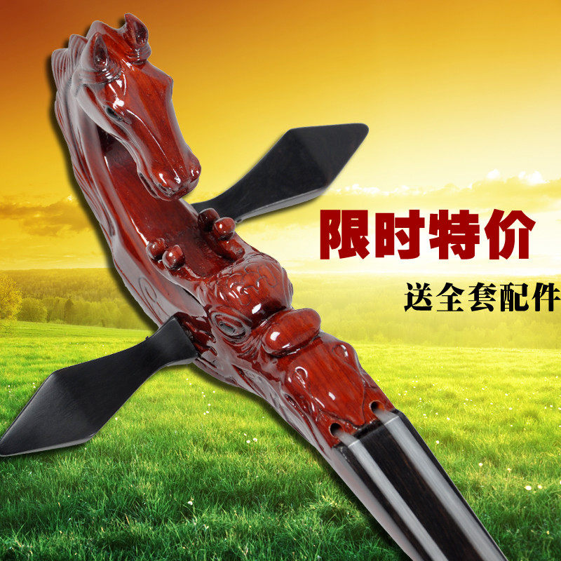 Red wood bed-carving horse head violin black sandalwood Longma head violin Mongolian musical instrument professional playing matchian instrument