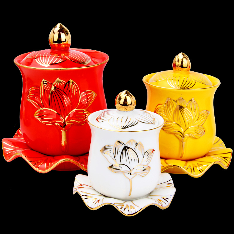 Buddhist Supplies Buddha Hall For Cup Holy Water Cup Great Tragic Water Relief Ceramic Lotus Sketching Water Supply Cup for a water cup