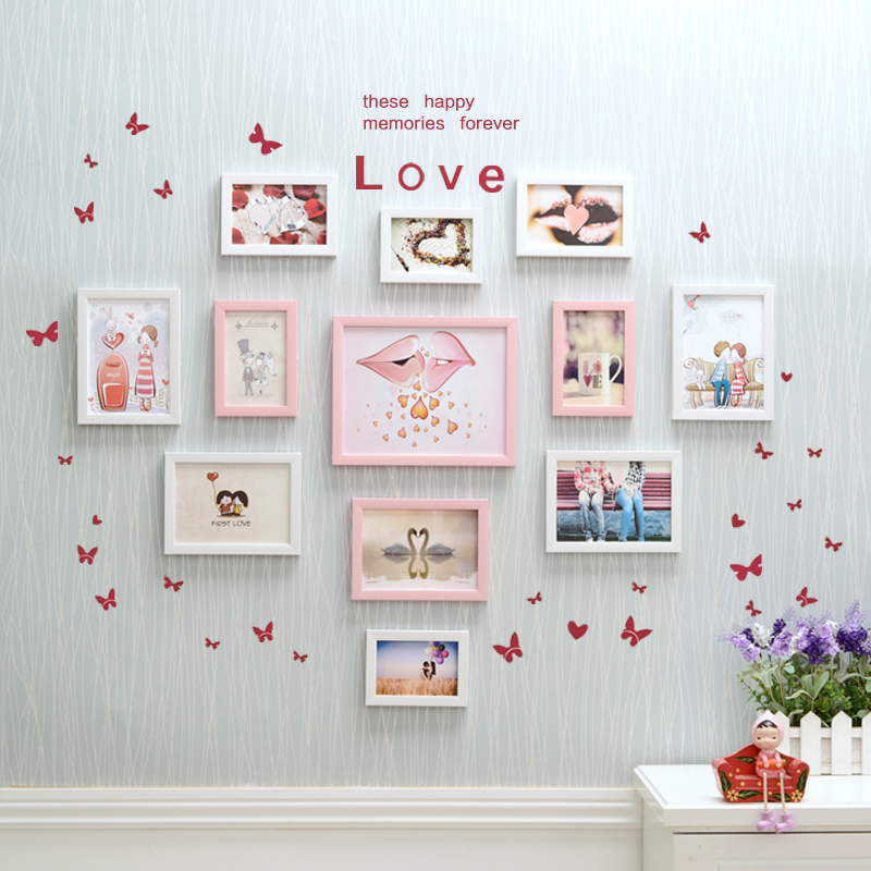 Heart-shaped photo frame combination photo wall free punch photo wall Creative fashion home small wall combination Send wall stickers