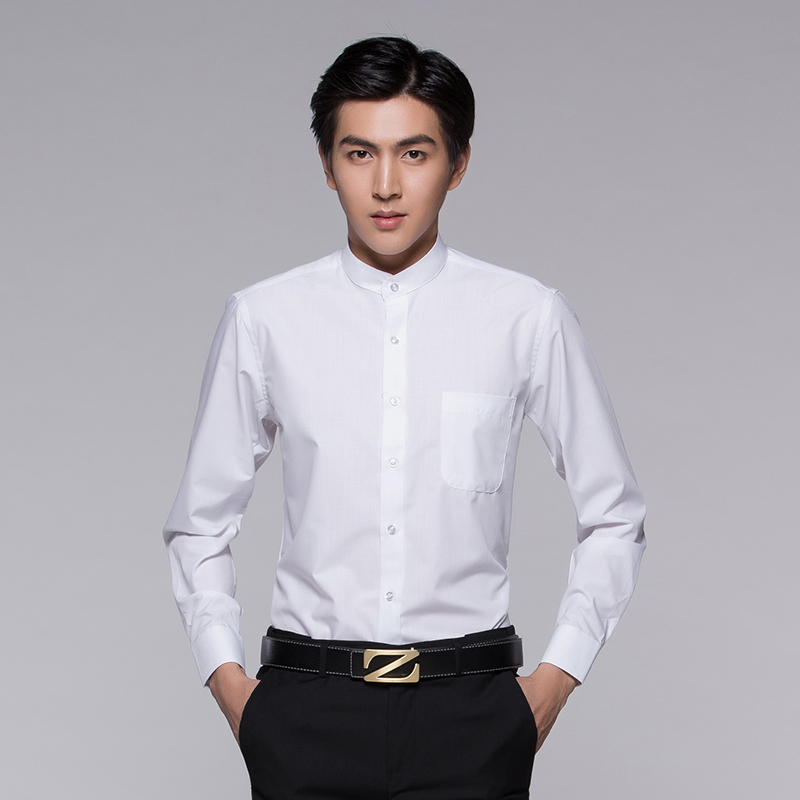 Chinese Livecollar Long sleeves Shirt Men's Han Edition Body Yingren Youth Business Casual Pure White Inch Jersey Chinese Wind