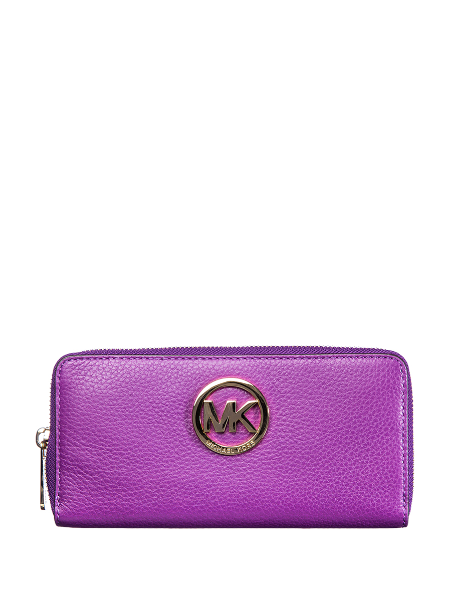 Michael Kors FULTON系列紫色金属Logo装饰长款钱包