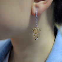 Summer Flower 925 Sterling Silver Gold Champagne Crystal Earrings Summer Short Hair Earrings Long Ice Flower Water Drop Earrings Temperament